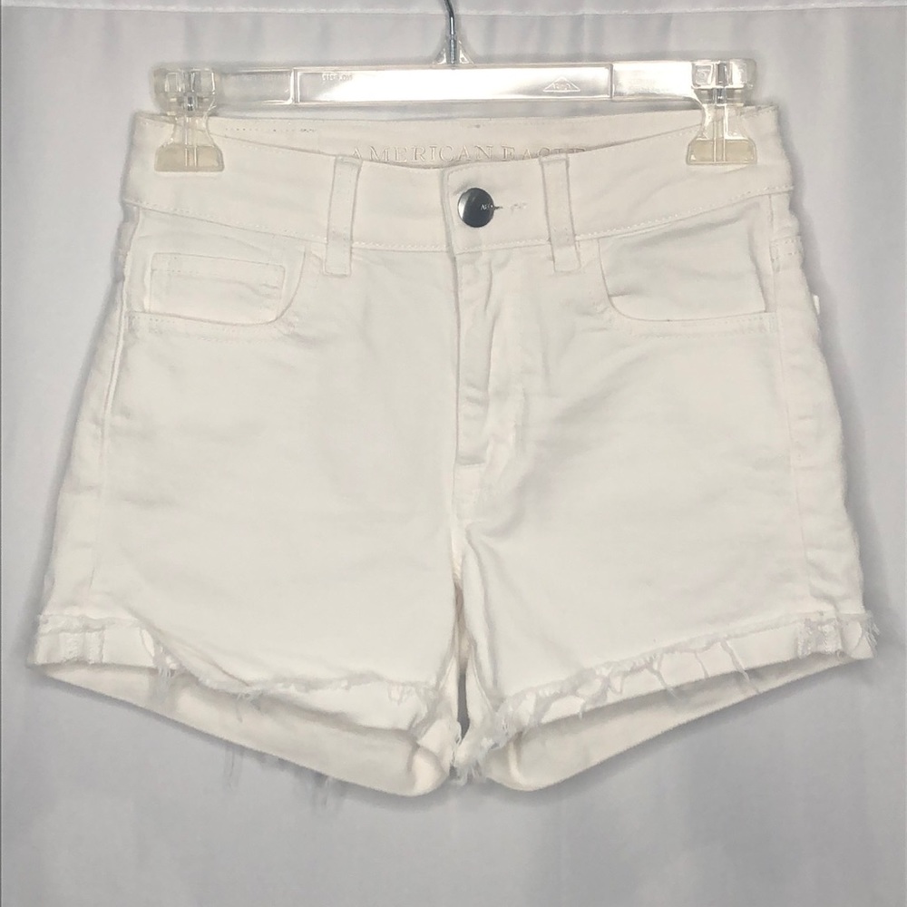 White high rise shortie jean shorts